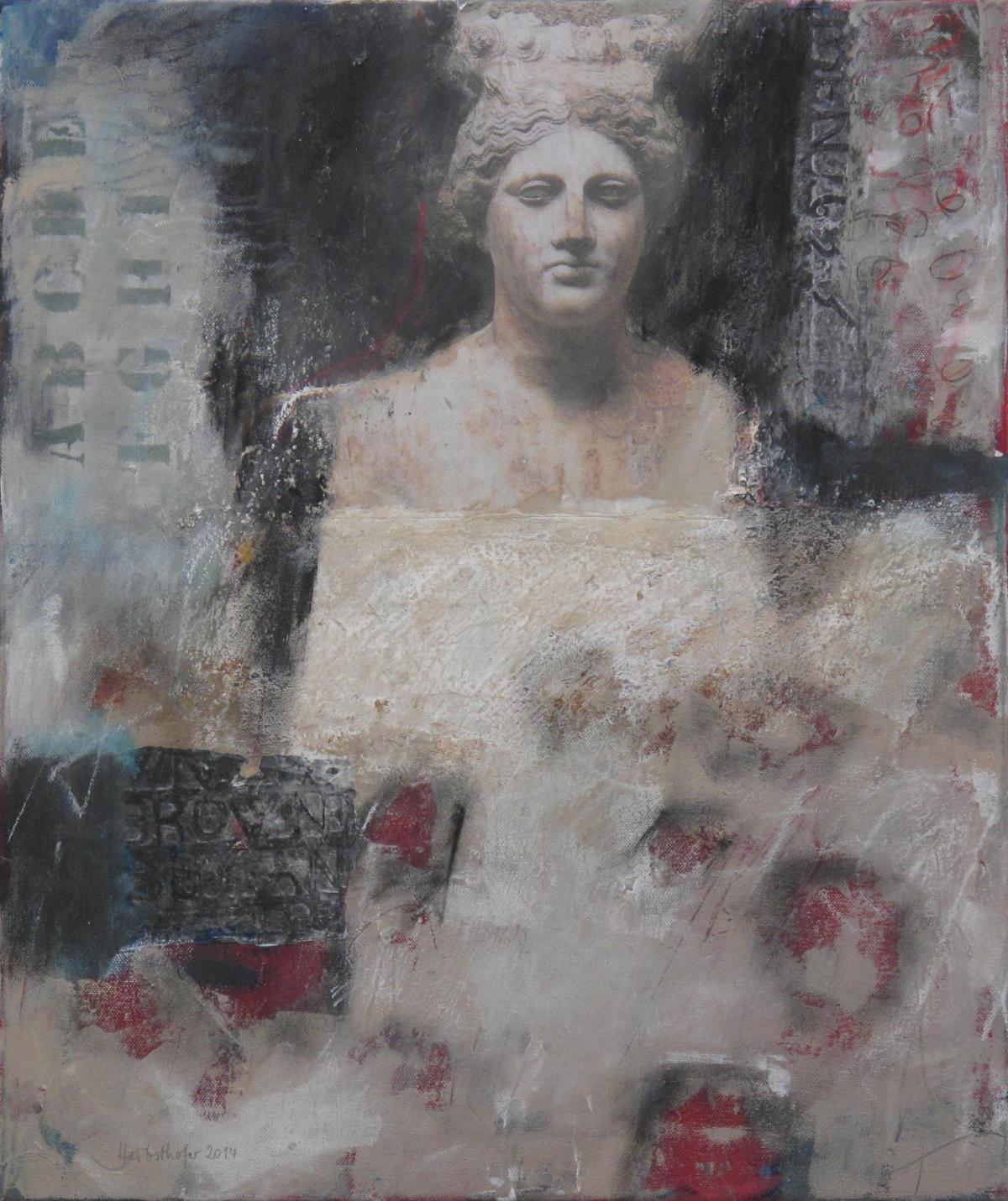 Göttinnen V, 2014, Acryl und Collage auf Leinwand, 60 x 50 cm